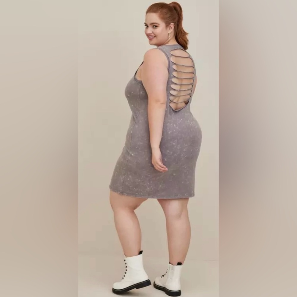 Torrid LoveSick Slashed Back Dress - Cotton Summer Skull Grey Wash - Picture 3 of 12